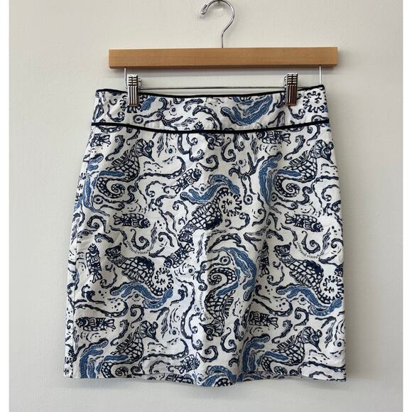 Vineyard Vines Blue & White Cotton Skirt Seahorse Print Size 2 Nautical Chic - Picture 1 of 6